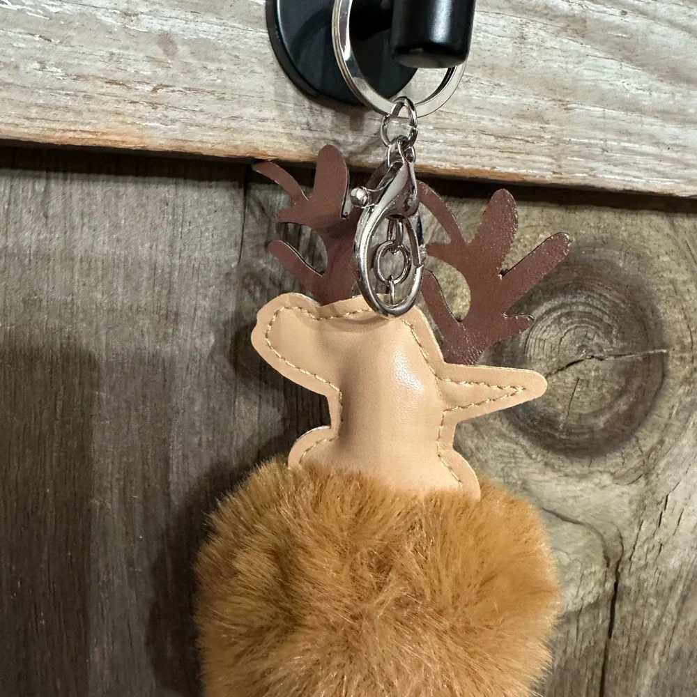 Reindeer Pom Pom Faux Fur Keychain Bag Charm